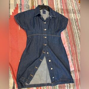 Denim Button-Up Dress 100% cotton mini fits size 6-8 M
